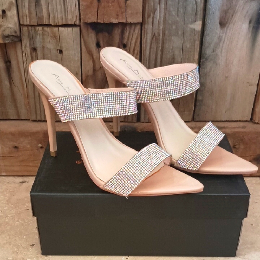 Anne Michelle Tan Crystal Embellished Heels